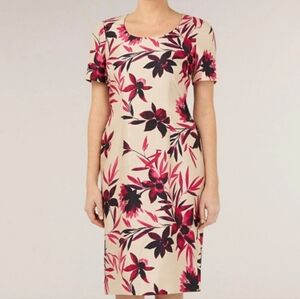 JACQUES VERT | Pink & Cream Bamboo Print Tropical Dress sz 12